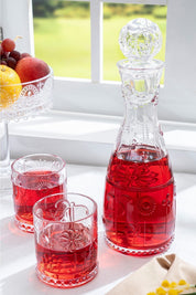 Glamis Bahar Model El Yapımı Cam Karaf 2 Bardaklı Set - 2 Bardaklı, El Yapımı, Çiçek Desenli, 1 Litre Hacim