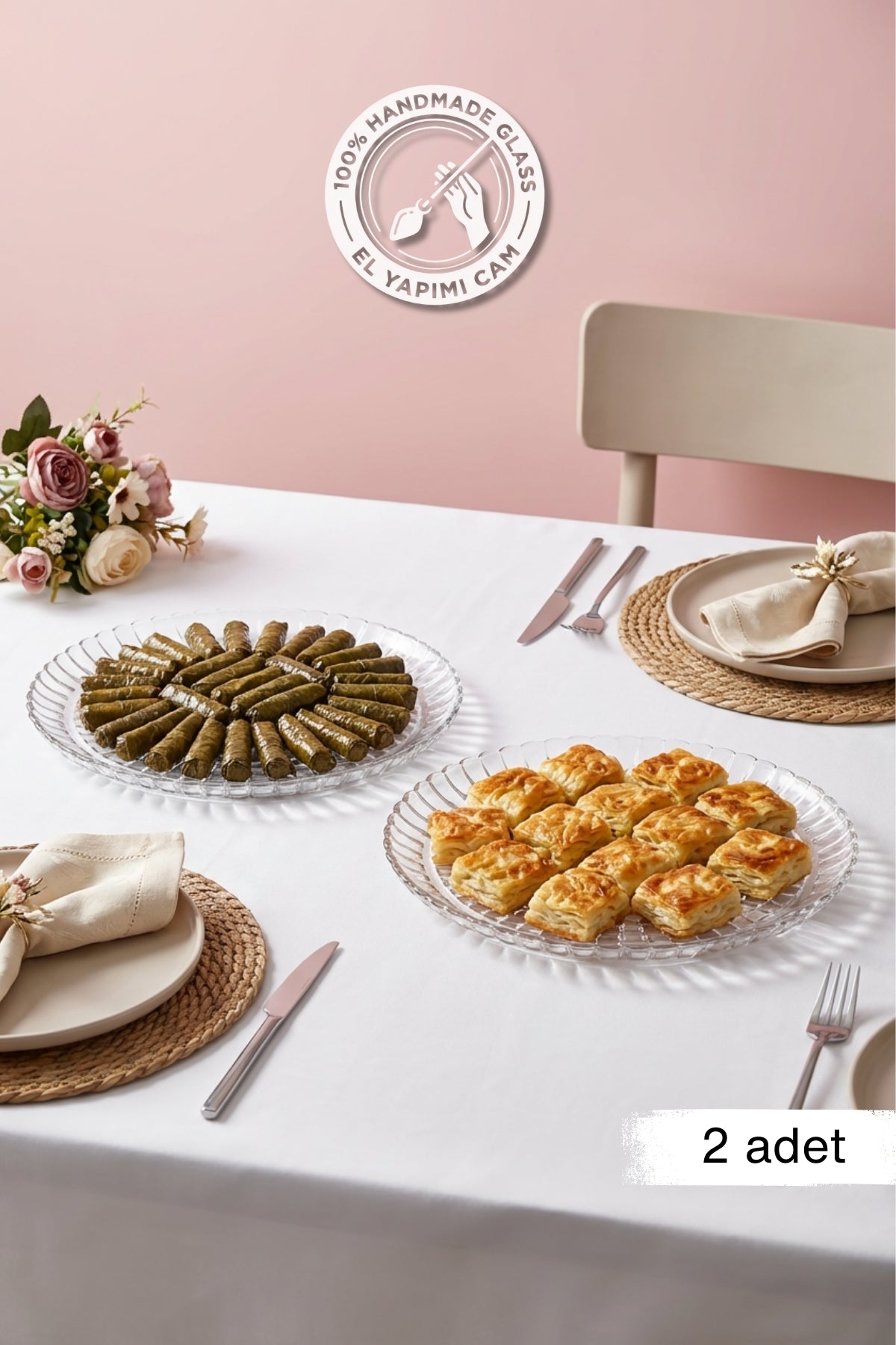 Selen Concept Güneş Model Büyük Boy El Yapımı Cam Tatlı Ve Sunum Tabağı 6'lı Set