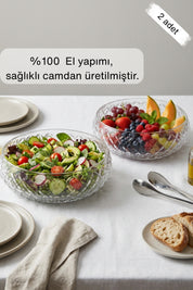 Selen Concept Kafes Model El Yapımı Orta Boy Cam Salata Kasesi 2'li