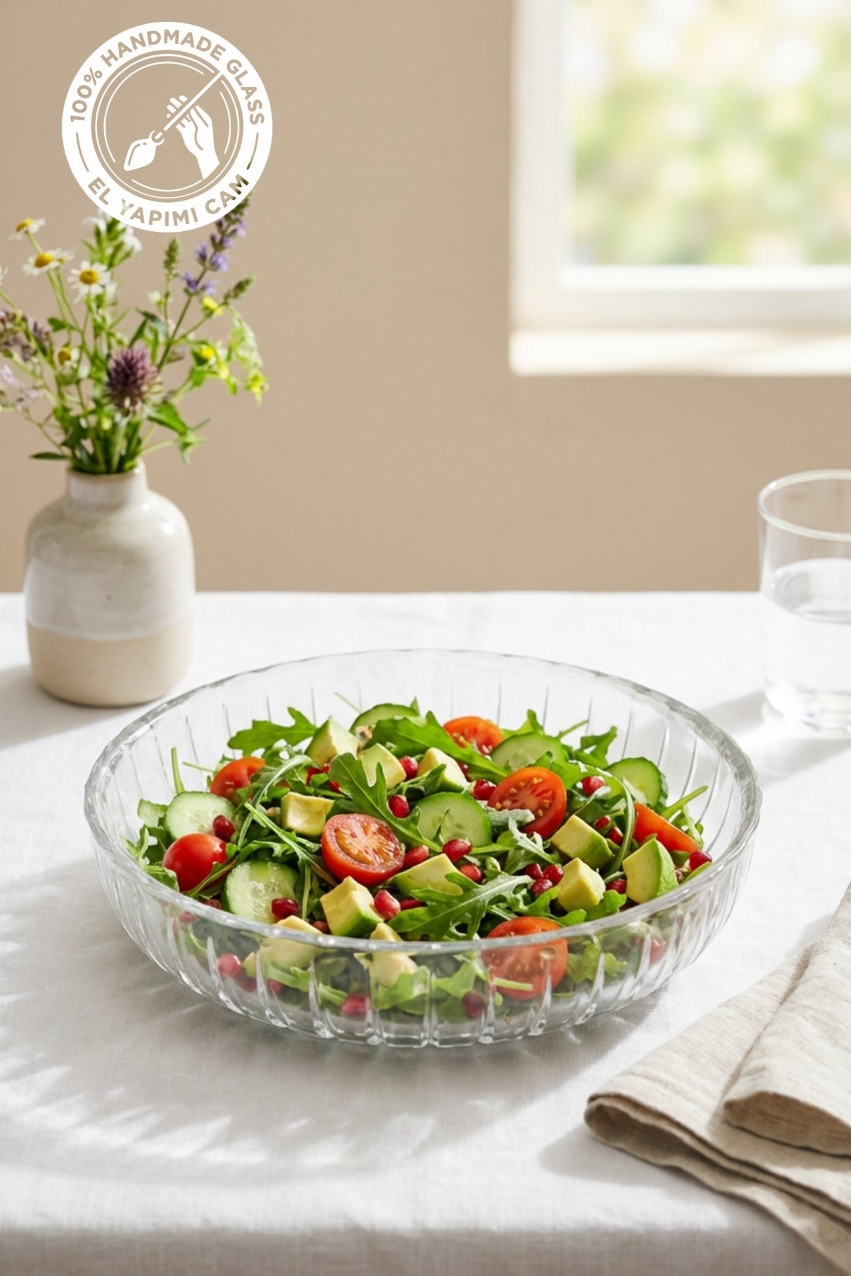 Selen Concept Sieana Model El Yapımı Cam Salata ve Meyve Kasesi