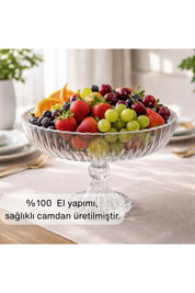 Selen Concept Linea Damla model Ayaklı El Yapımı Cam Salata Ve Meyve Kasesi Tekli