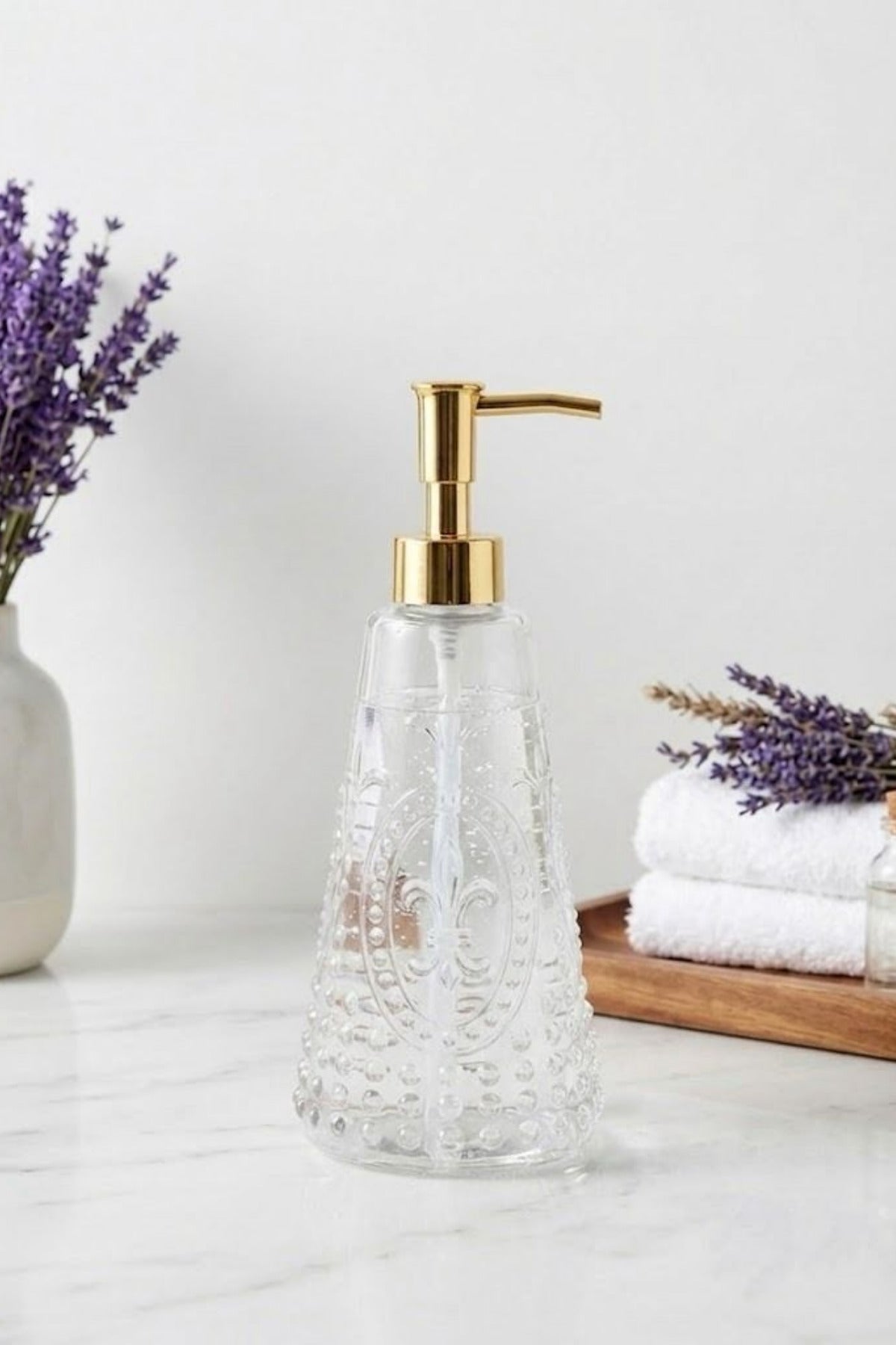 Selen Concept Fleur De Lis Model Gold Kapaklı El Yapımı Cam Sıvı Sabunluk