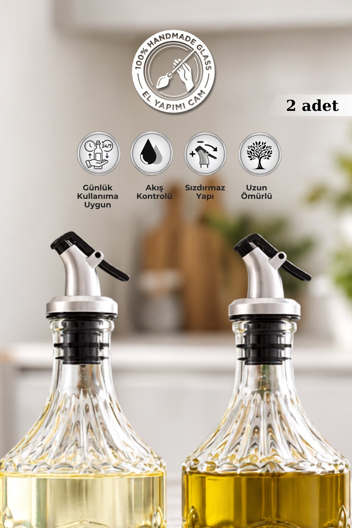 Selen Concept Akıllı Basmalı Yağdanlık Tıpası 2'li Set - Sızdırmaz Damlatmaz Universal Şişe Ağzı
