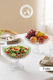 Selen Concept Linea Damla Model Ayaklı El Yapımı Cam Salata Ve Meyve Kasesi 2'li Set
