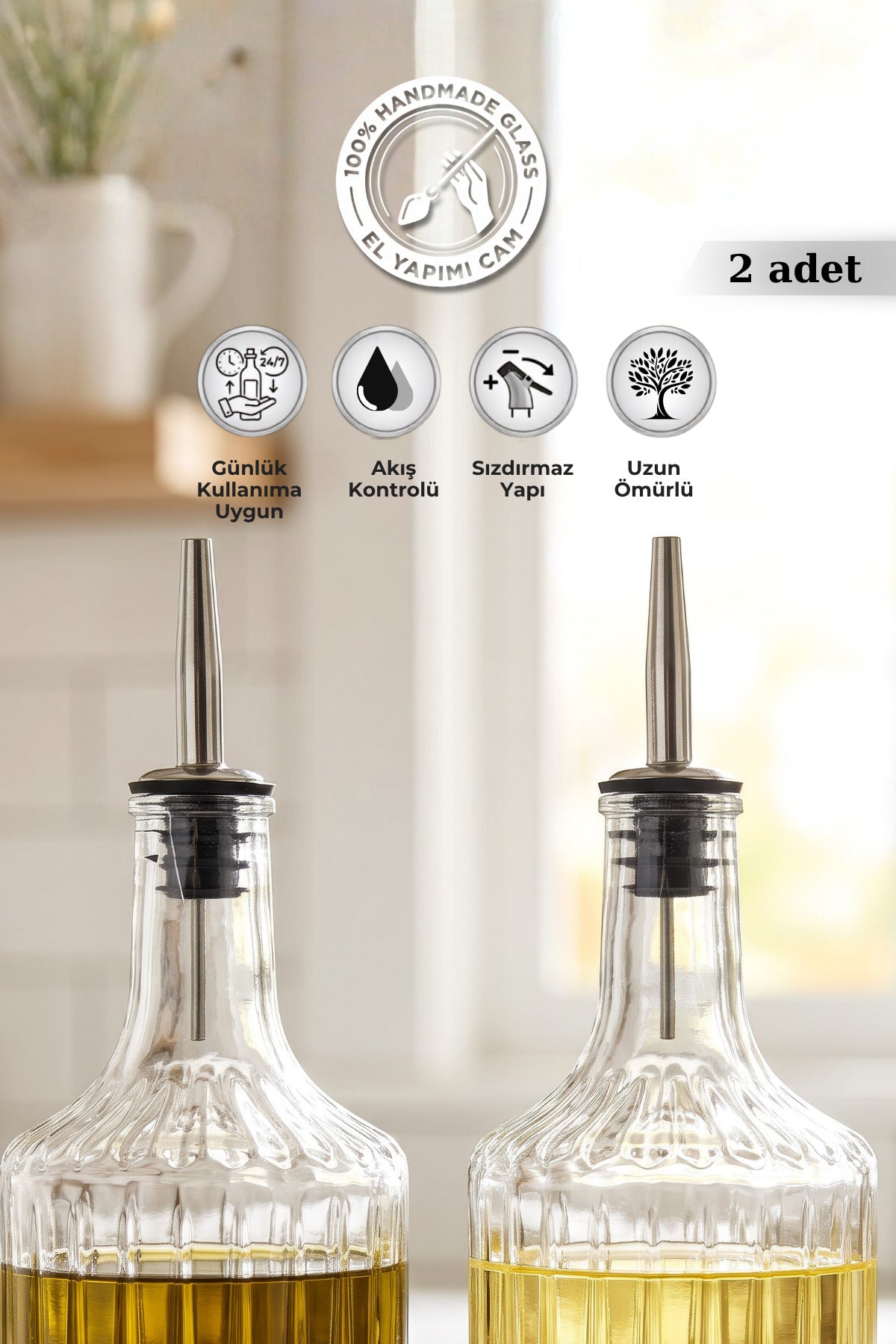 Selen Concept Paslanmaz Çelik Uçlu Sızdırmaz Yağdanlık Kapağı ve Şişe Tıpası 2Li Set