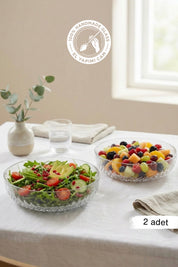 Selen Concept Mira Model El Yapımı Cam Salata ve Meyve Kasesi 2'li Set