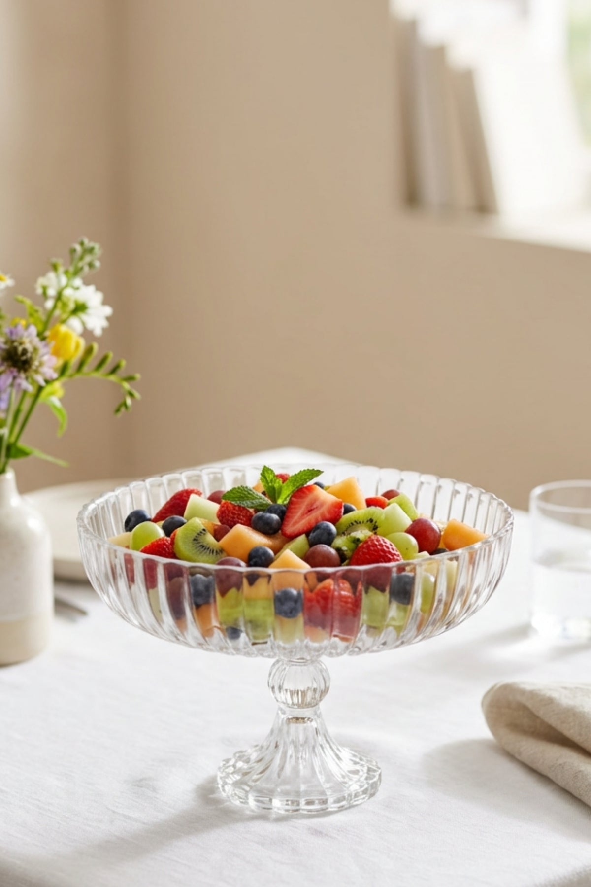 Selen Concept Linea Damla model Ayaklı El Yapımı Cam Salata Ve Meyve Kasesi Tekli