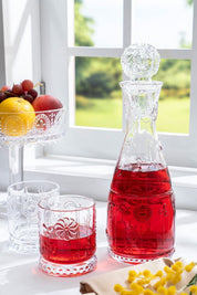 Glamis Bahar Model El Yapımı Cam Karaf 2 Bardaklı Set - 2 Bardaklı, El Yapımı, Çiçek Desenli, 1 Litre Hacim