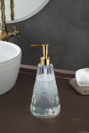 Glamis İdil Model Sıvı Sabunluk, modern tasarımı ve el yapımı cam detayıyla banyo tezgahında şık bir görünüm sunuyor.