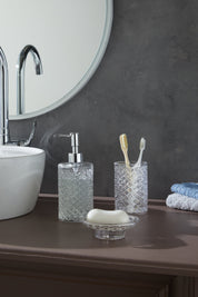Glamis Kafes Model Banyo Takımı 3'lü Set - Modern banyoda sıvı sabunluk, diş fırçalık ve katı sabunluk ile şıklığı ve düzeni bir araya getirir.