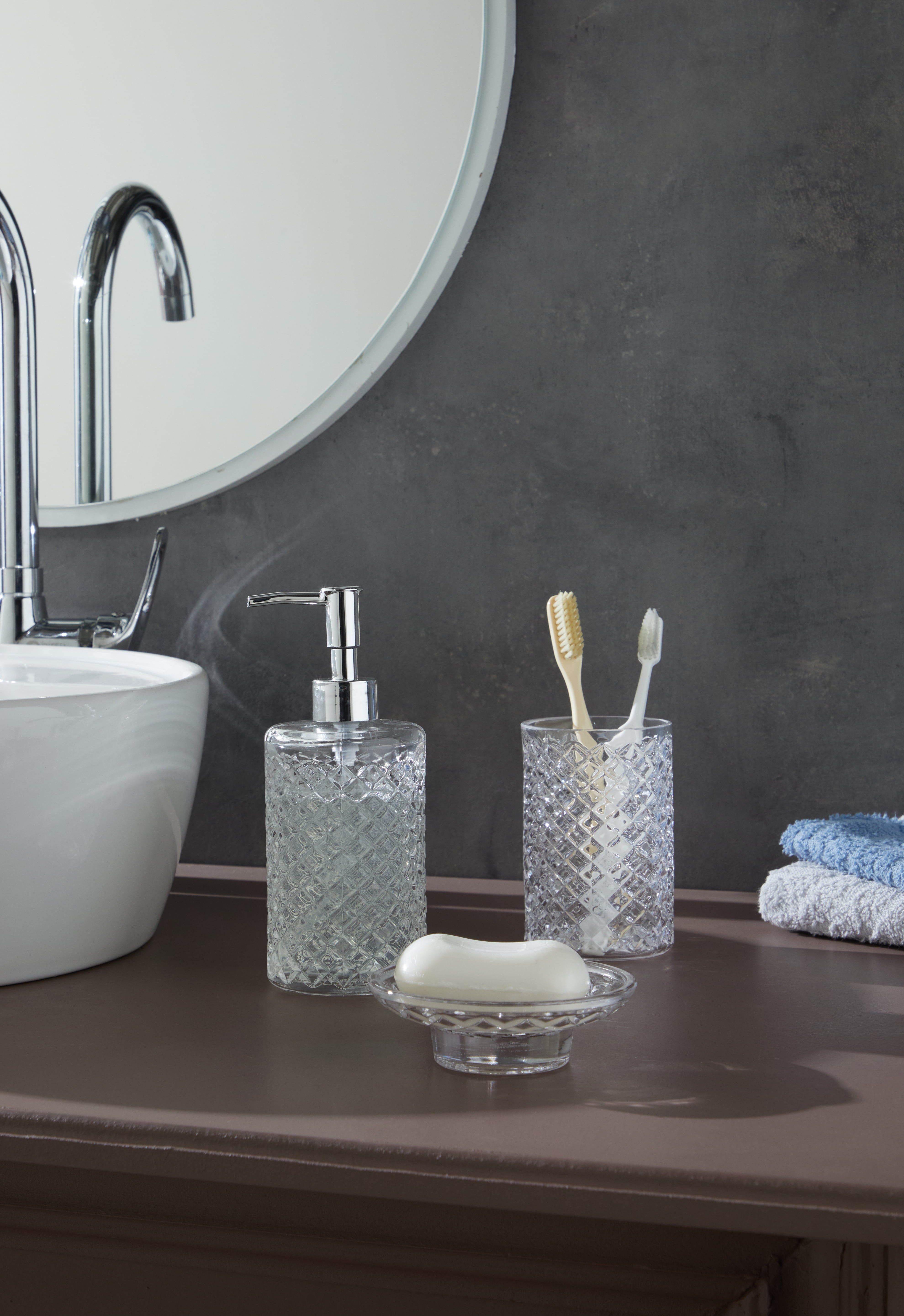 Glamis Kafes Model Banyo Takımı 3'lü Set - Modern banyoda sıvı sabunluk, diş fırçalık ve katı sabunluk ile şıklığı ve düzeni bir araya getirir.