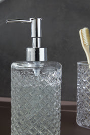Glamis Kafes Model Banyo Takımı 3'lü Set - Nitelikli cam sıvı sabunluk ve diş fırçalık, modern havayla banyonuza zarafet katar.