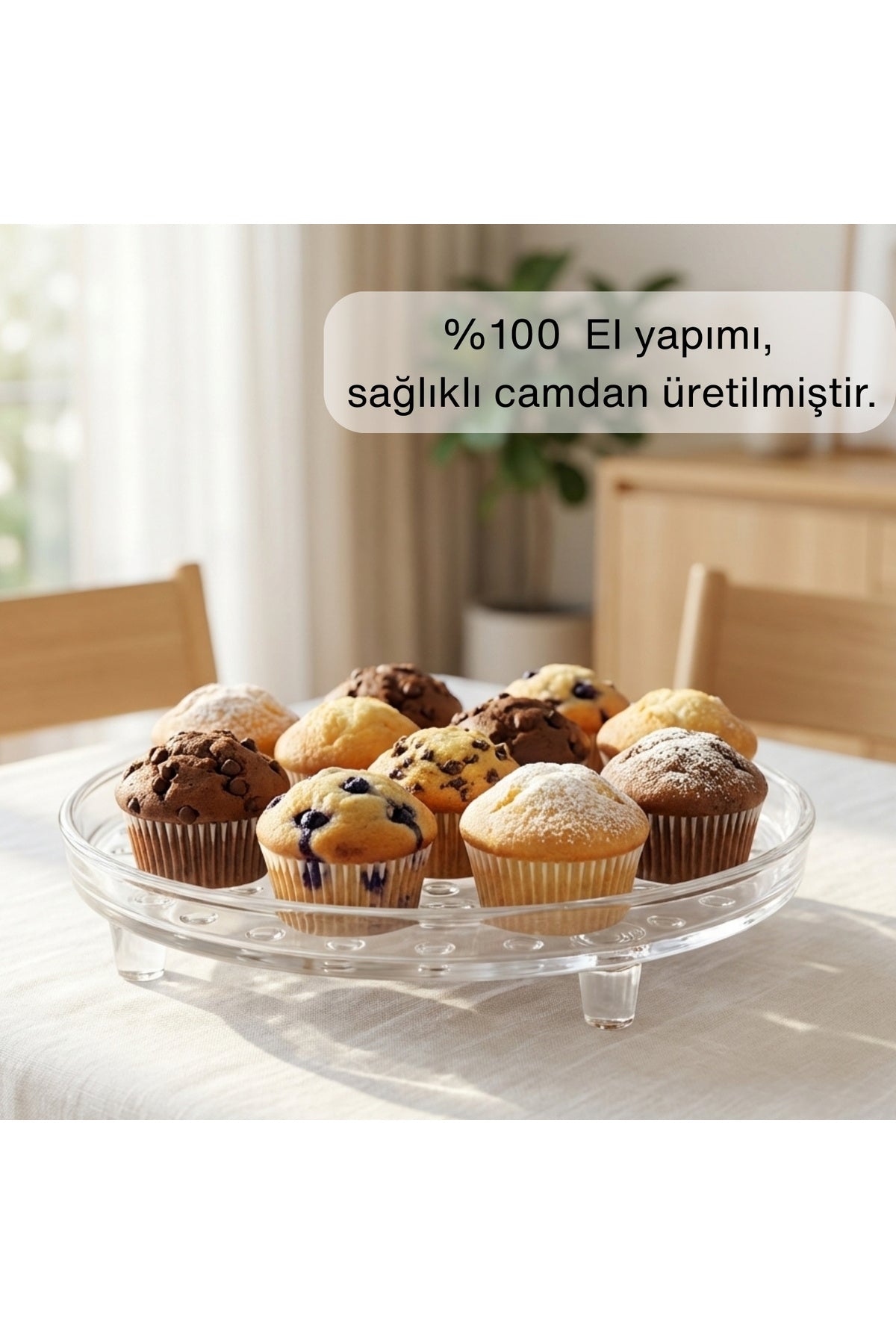 Selen Concept Bubble Model El Yapımı Cam Ayaklı Kek ve Pasta Sunumluk 2'li Set