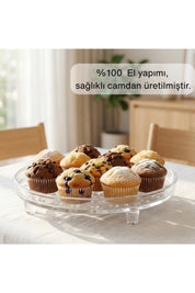 Selen Concept Bubble Model El Yapımı Cam Ayaklı Kek ve Pasta Sunumluk 2'li Set
