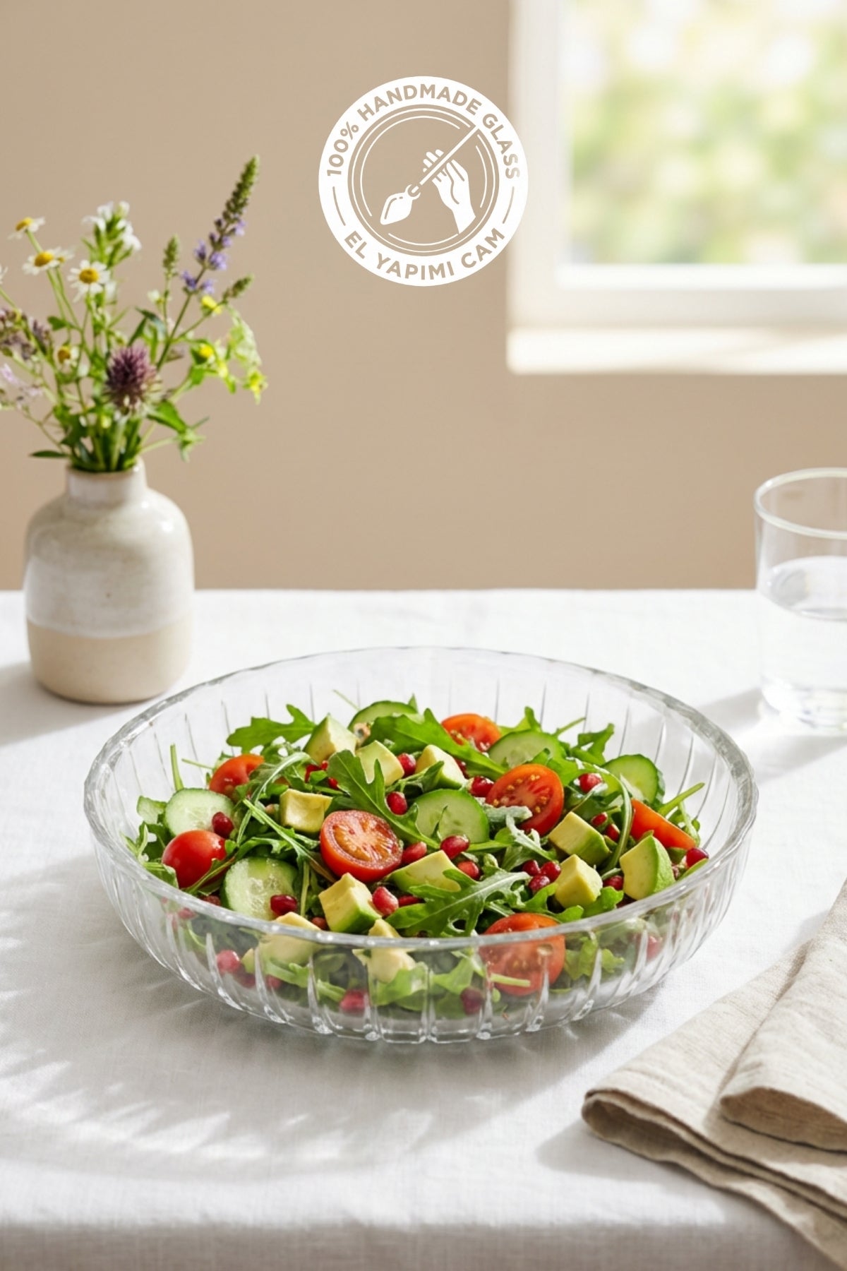 Selen Concept Sieana Model El Yapımı Cam Salata ve Meyve Kasesi 2'li Set