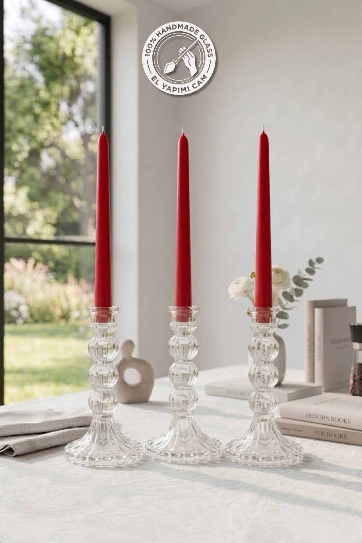 Selen Concept Linea Model Cam Şamdan & Mumluk Büyük Boy 3'lü Set