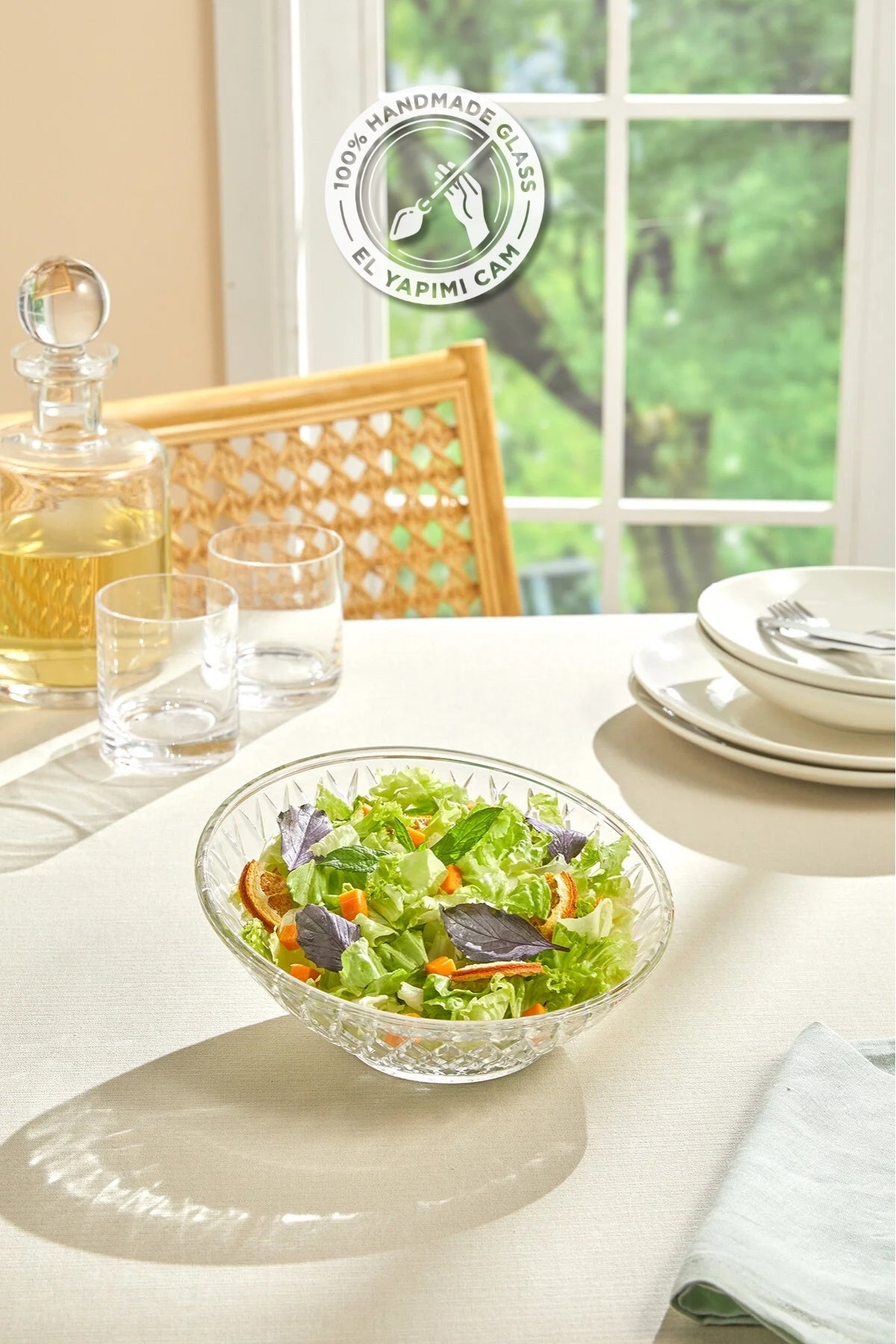 Selen Concept Yatık Kafes Model El Yapımı Cam Meyve Sunum Ve Salata Kasesi