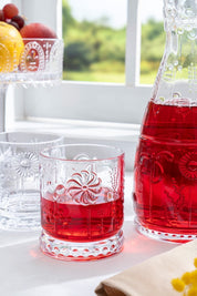 Glamis Bahar Model El Yapımı Cam Karaf 2 Bardaklı Set - 2 Bardaklı, El Yapımı, Çiçek Desenli, 1 Litre Hacim