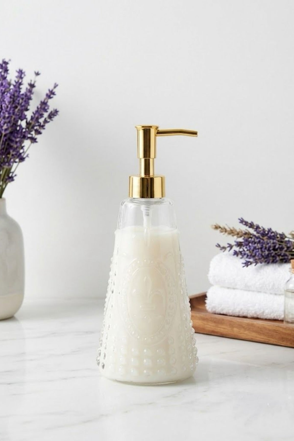 Selen Concept Fleur De Lis Model Gold Kapaklı El Yapımı Cam Sıvı Sabunluk